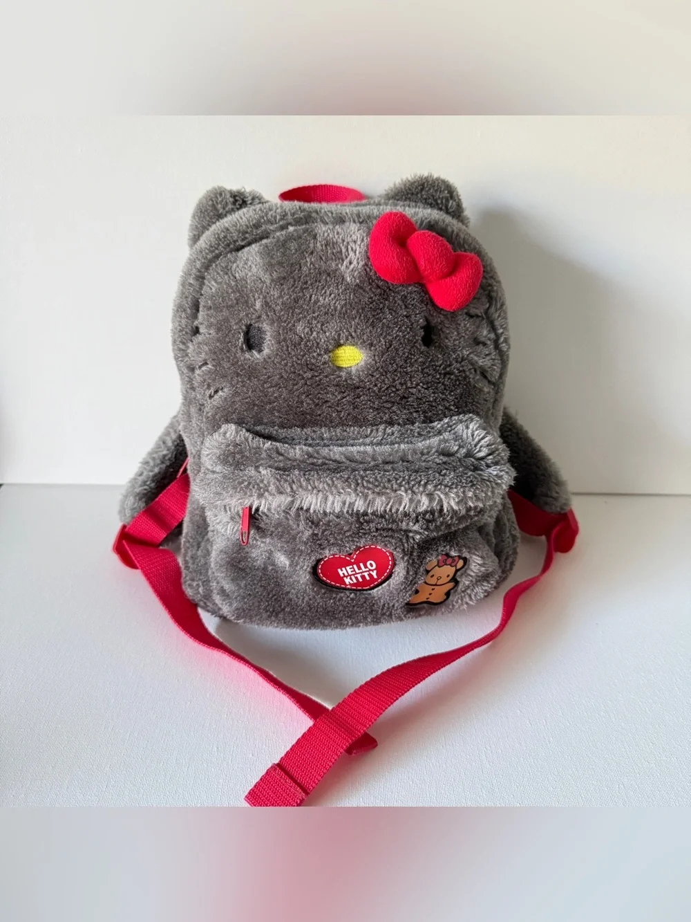 SANRIO HELLO KITTY 2017 Plush Kids Backpack Dark Gray Cat Heart Teddy 11